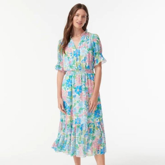 J. Crew Dresses & Skirts - J. Crew Smocked Ruffle Midi Dress in Fairy Floral